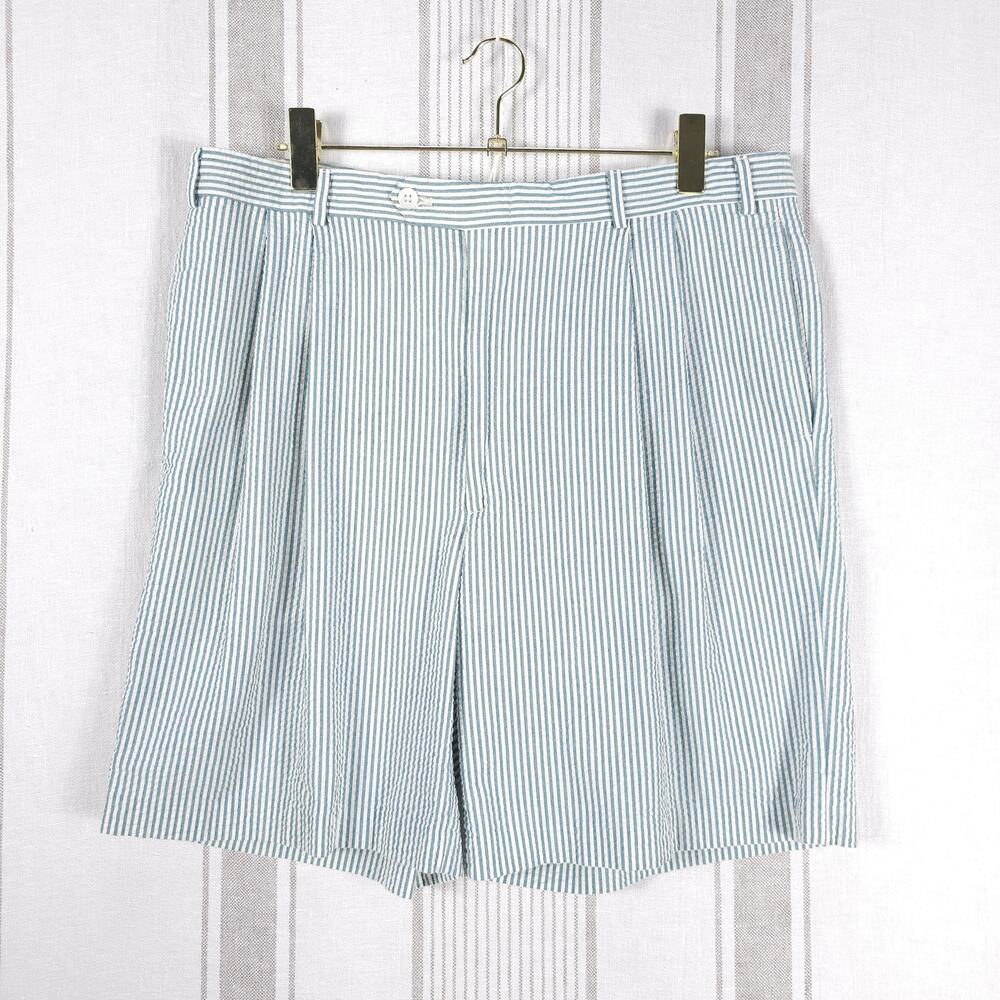BERLE Shorts Mens 36 Seersucker Pleated Summer Preppy Striped Golf Beach